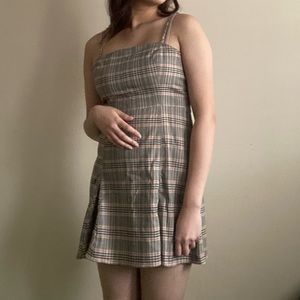 URBAN OUTFITTERS KENSIE PLAID LACE-BACK MINI DRESS